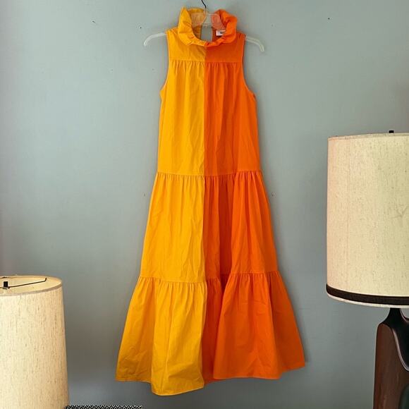 Christopher John Roger Orange Yellow maxi ruffle sleeveless dress NWOT size XS - Picture 3 of 8